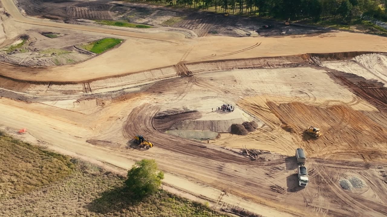 Aerial view of a completed six-lot subdivision, lots marked sold
